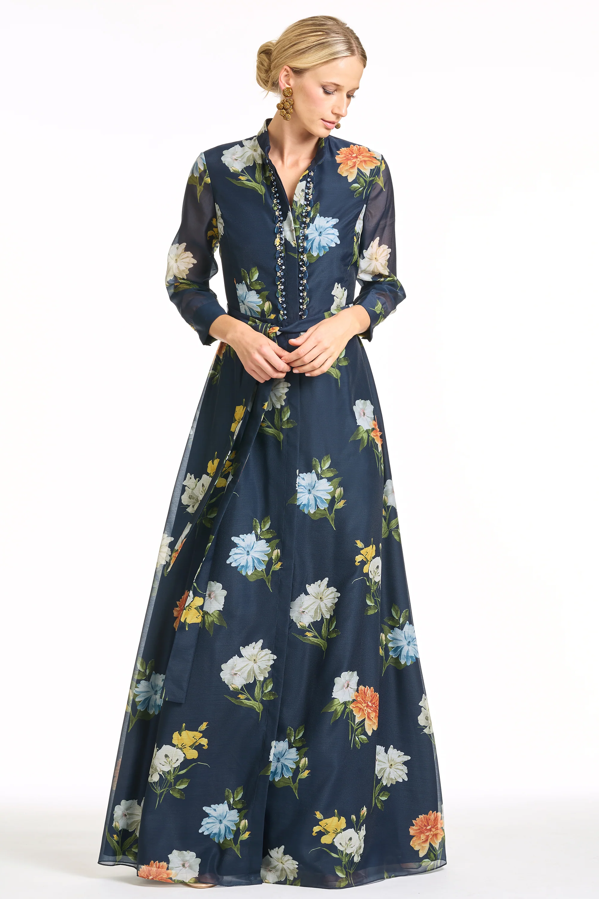 EMBELLISHED ADDISON GOWN - NAVY WILDLFOWERS - Image 3