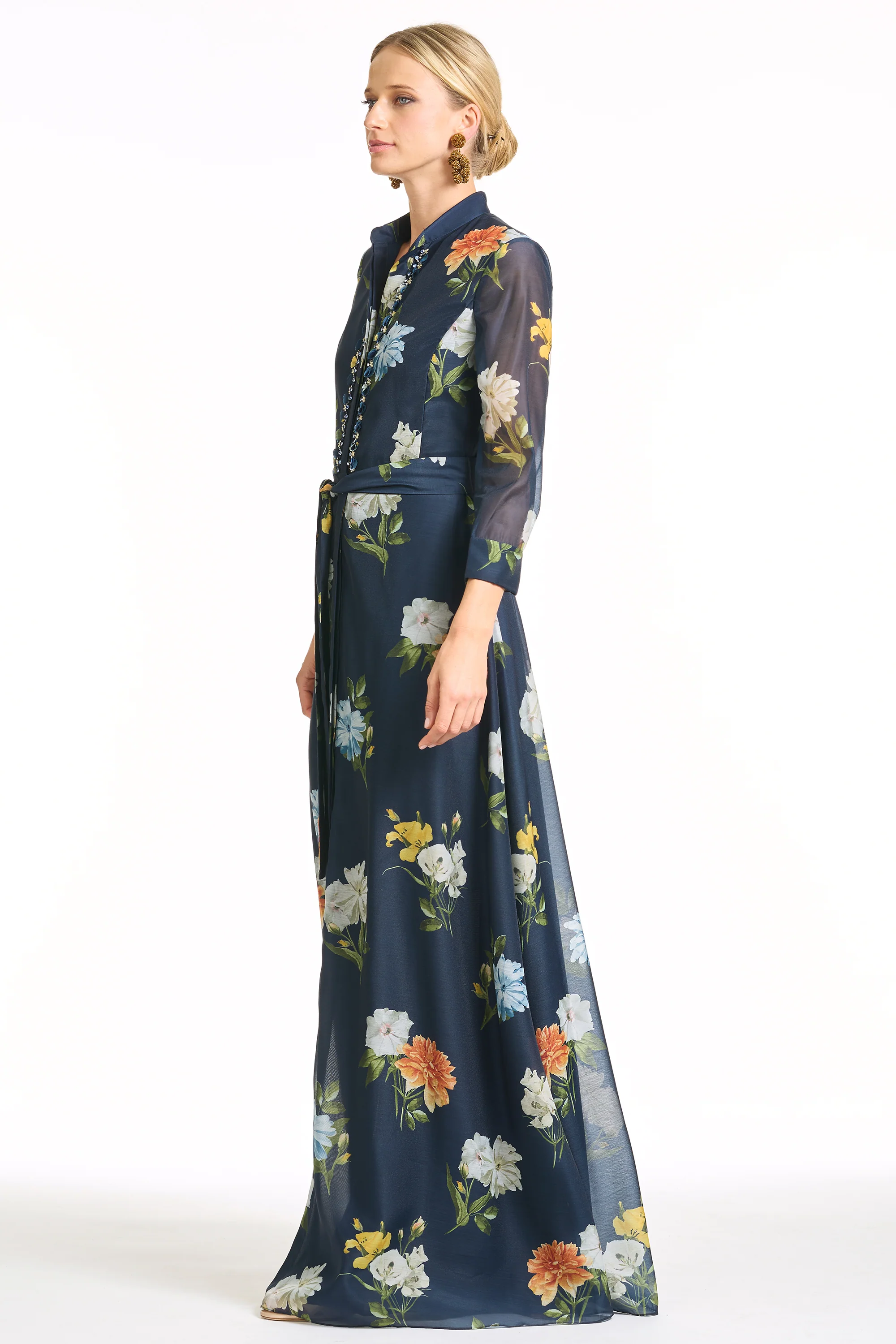 EMBELLISHED ADDISON GOWN - NAVY WILDLFOWERS - Image 4